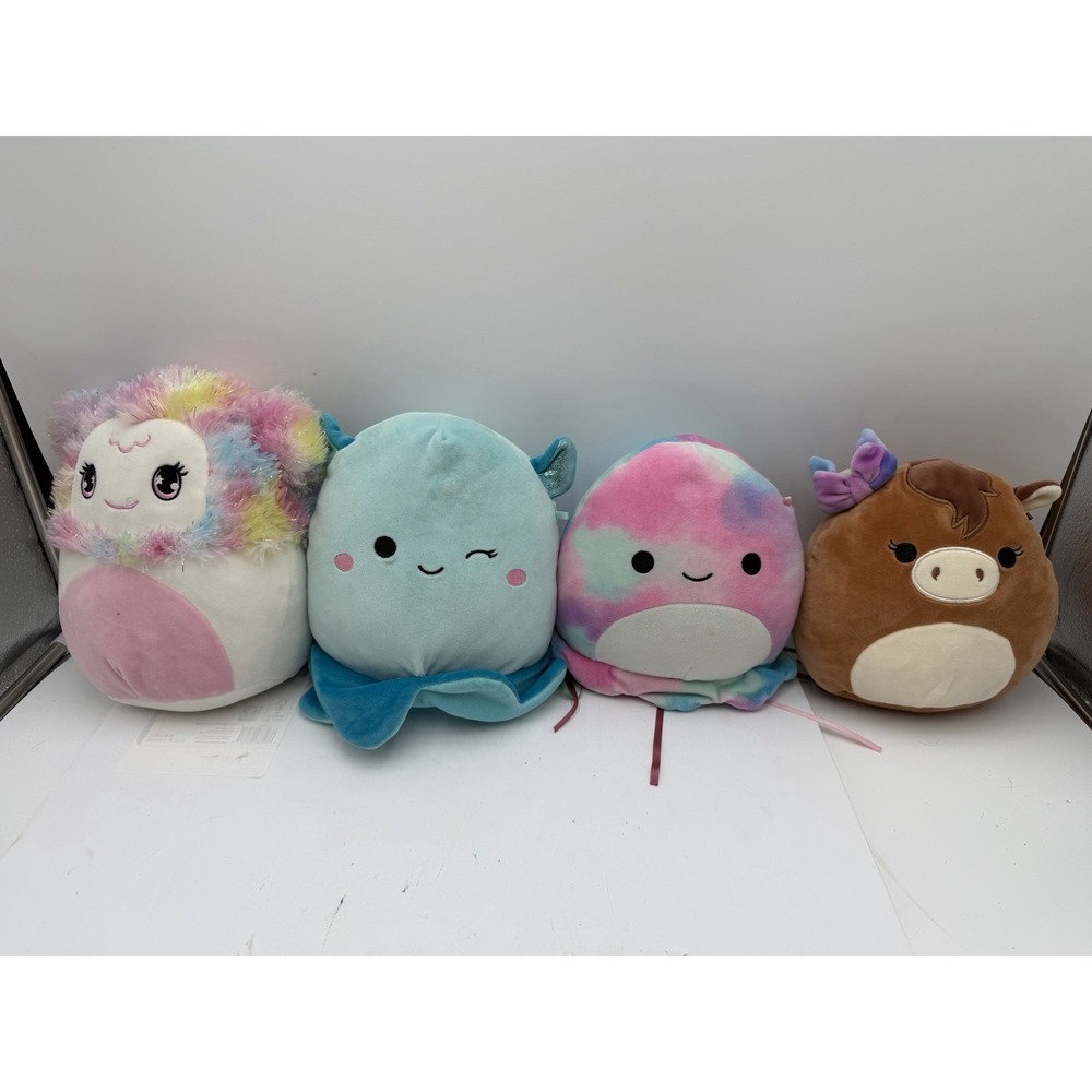 Squishmallows Lot of 4 8" Plush Octopus Horse Yeti Blue Pastel Kellytoy
